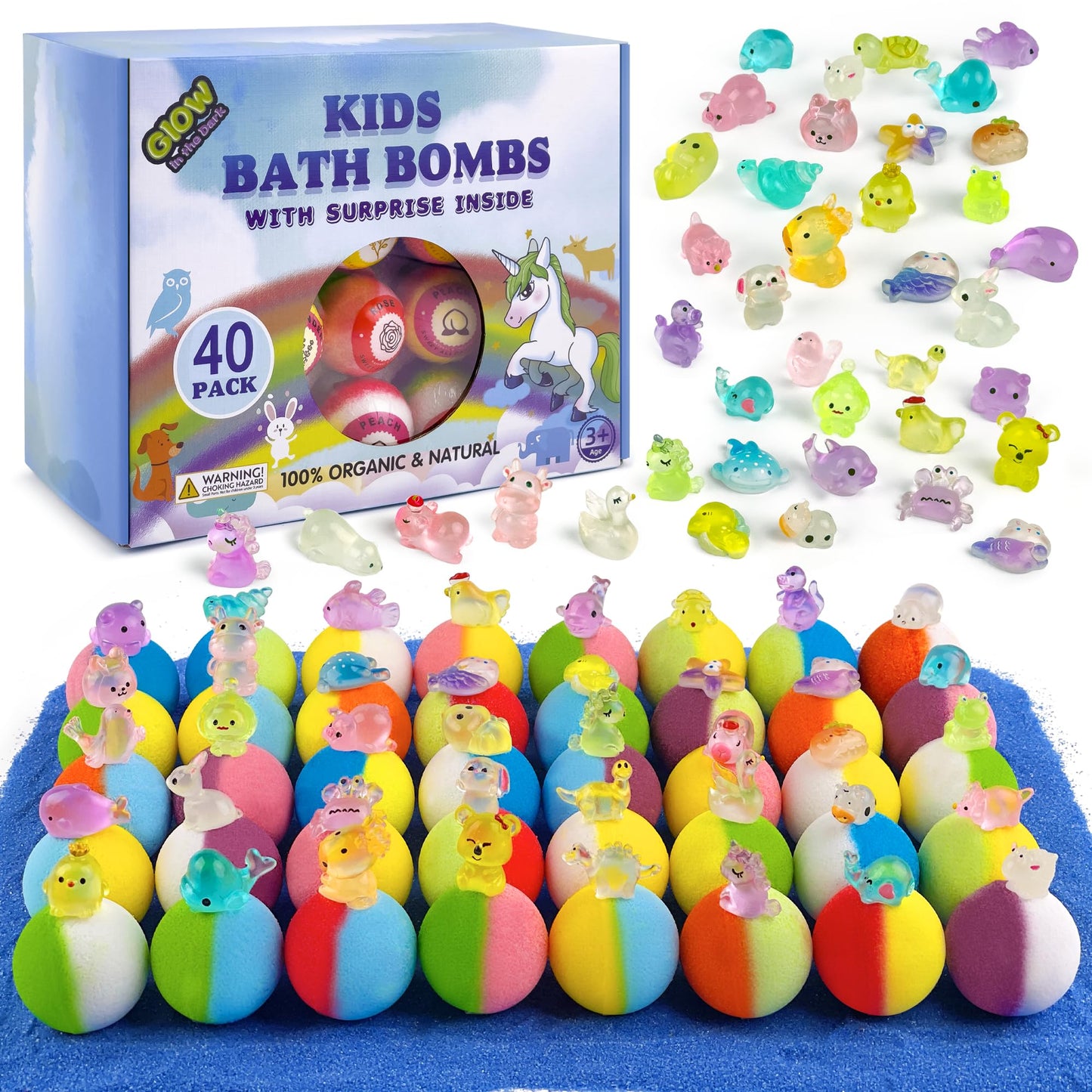 Bath Bombs for Kids with Toys Inside - 40 Pack Surprise Organic Natural Bath Bombs (Dino/Unicorn/Marine) for Boys & Girls, Perfect Christmas or Birthday Gift Set, Fun Toddler Toys for Children's Gifts