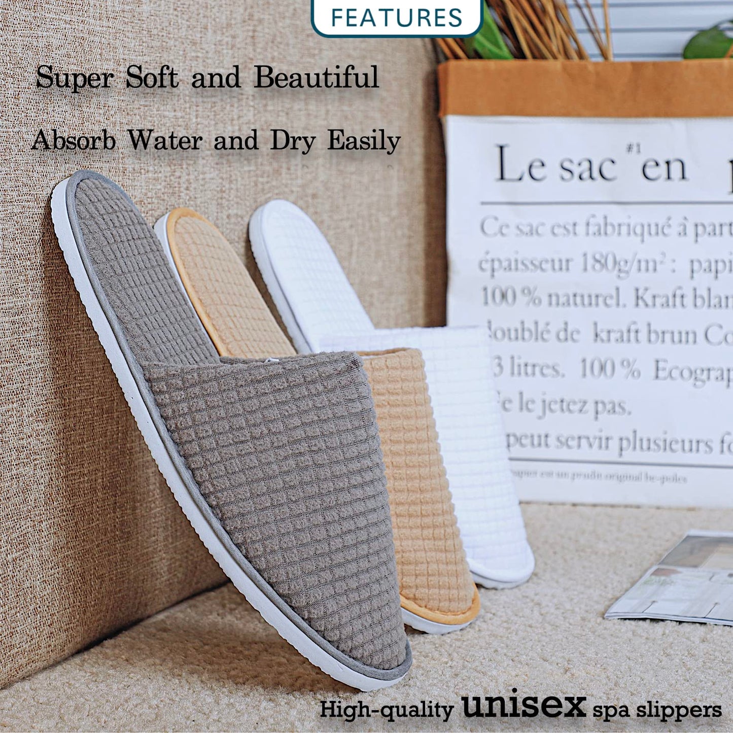 OSTADARRA 6 Pairs Spa Slippers, Non Slip Disposable Slippers For Guest, Washable Reusable, Which Can Be Used As Women Men, House, Indoor, Bathroom, Bedroom, Hotel, Bride Slippers (2 sizes)