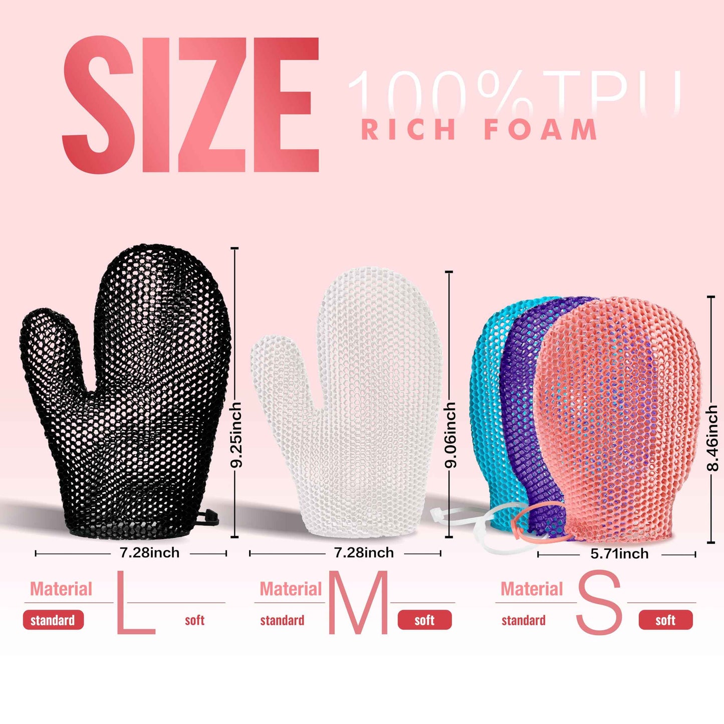 Bath Mitt - Exfoliating Glove, Honeycomb Body Scrubber,Massage Body Scrub Gloves for Home Spa,Mitt Sponges for Cleaning Body,Deep and Gentle,Fast foaming (Pink(Softer,Small Size,) New Version)