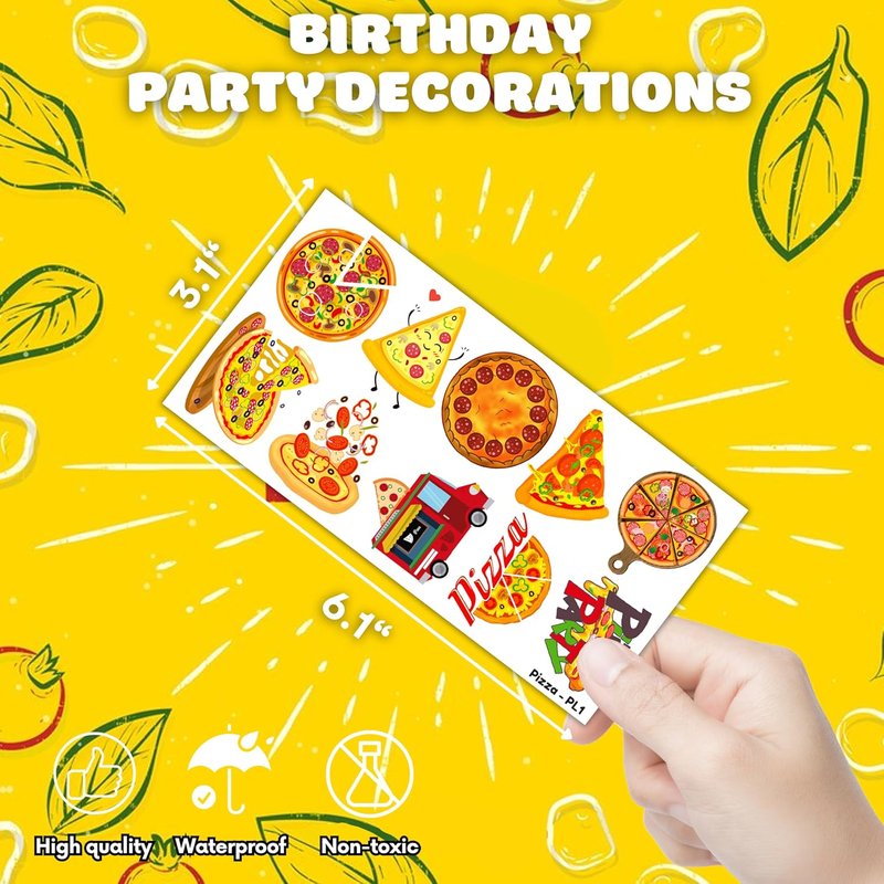 Pizza Temporary Tattoos - 102 PCS Cute Pie Slice Stickers for Birthday Party Favors | Fun Fast Food Décor for Kids