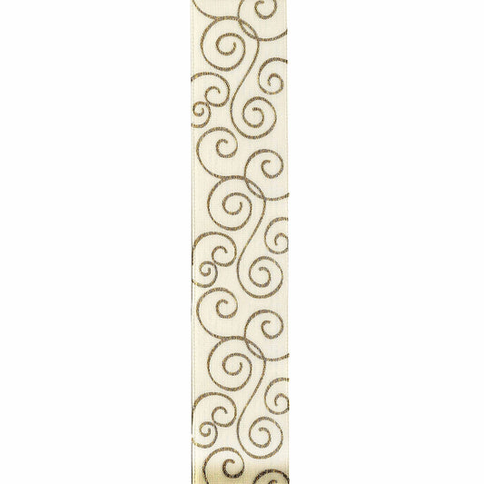 Offray, Ivory Metallic Scroll Craft Ribbon, 7/8-Inch x 9-Feet