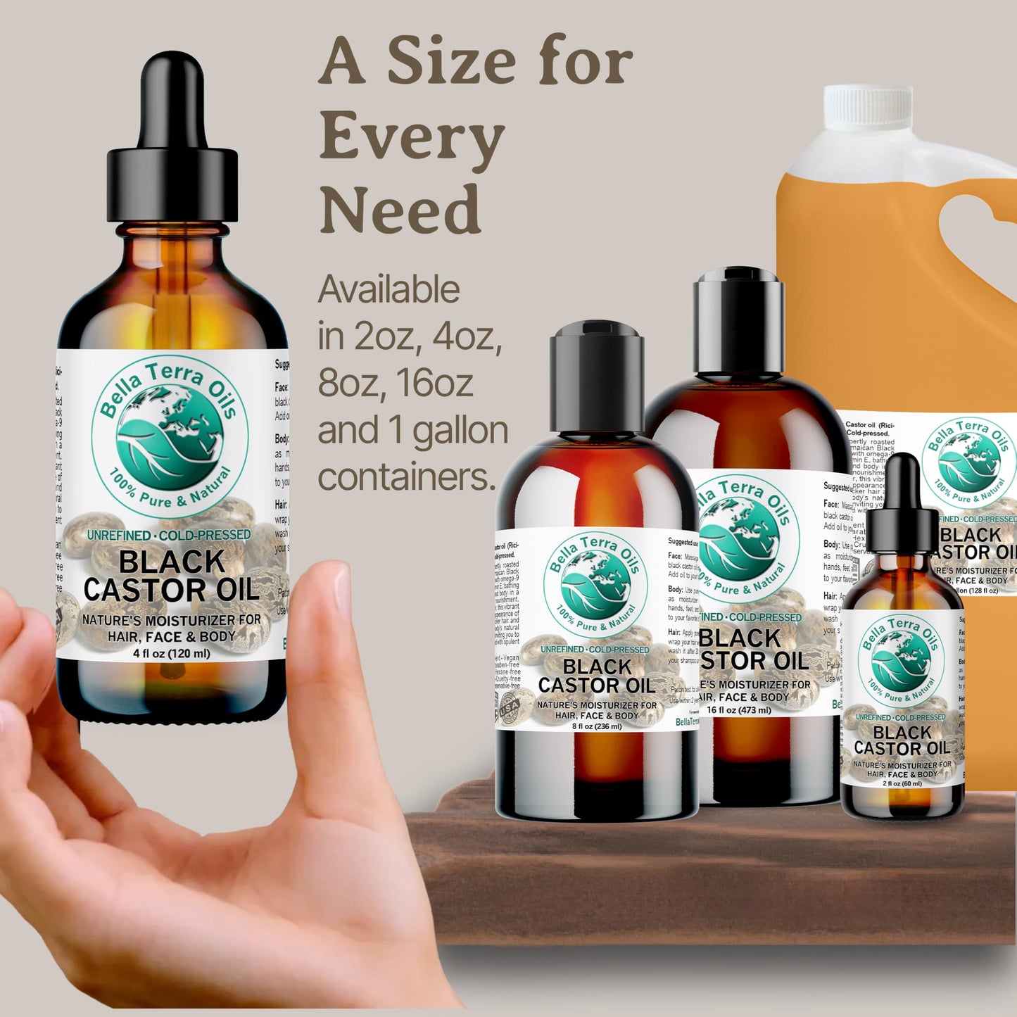 Bella Terra Oils - Jamaican Black Castor Oil 16 oz - Embrace the Richness, Enhanced with Essential Nutrients, For Silky-Smooth Skin