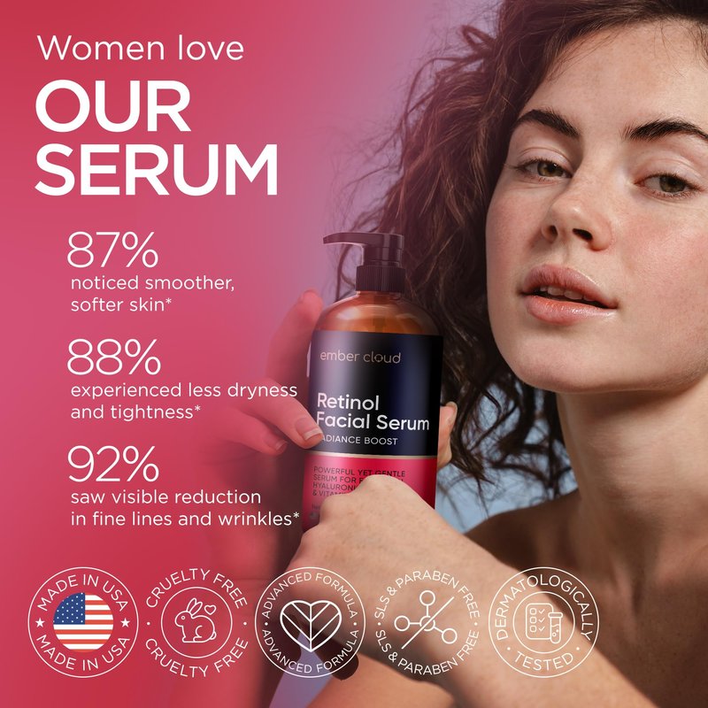 Ember Cloud Retinol Serum for Face (8Oz) with Hyaluronic Acid, Vitamin E & Aloe Vera - Anti-Aging Serum