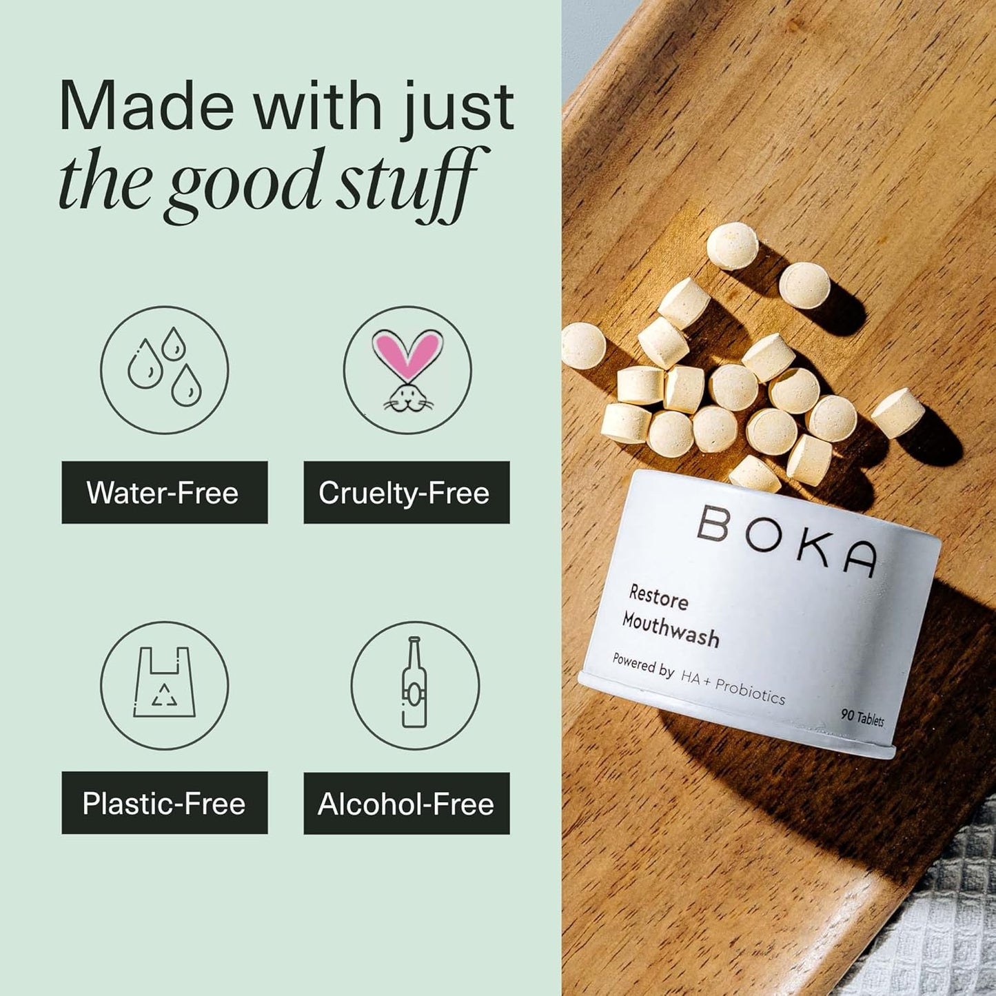 Boka Mouthwash Tablets - Hydroxyapatite Chewable Breath Freshener - Fluoride & Alcohol Free | Travel Size, Mint Flavor (Pack of 2, 90 Pcs)