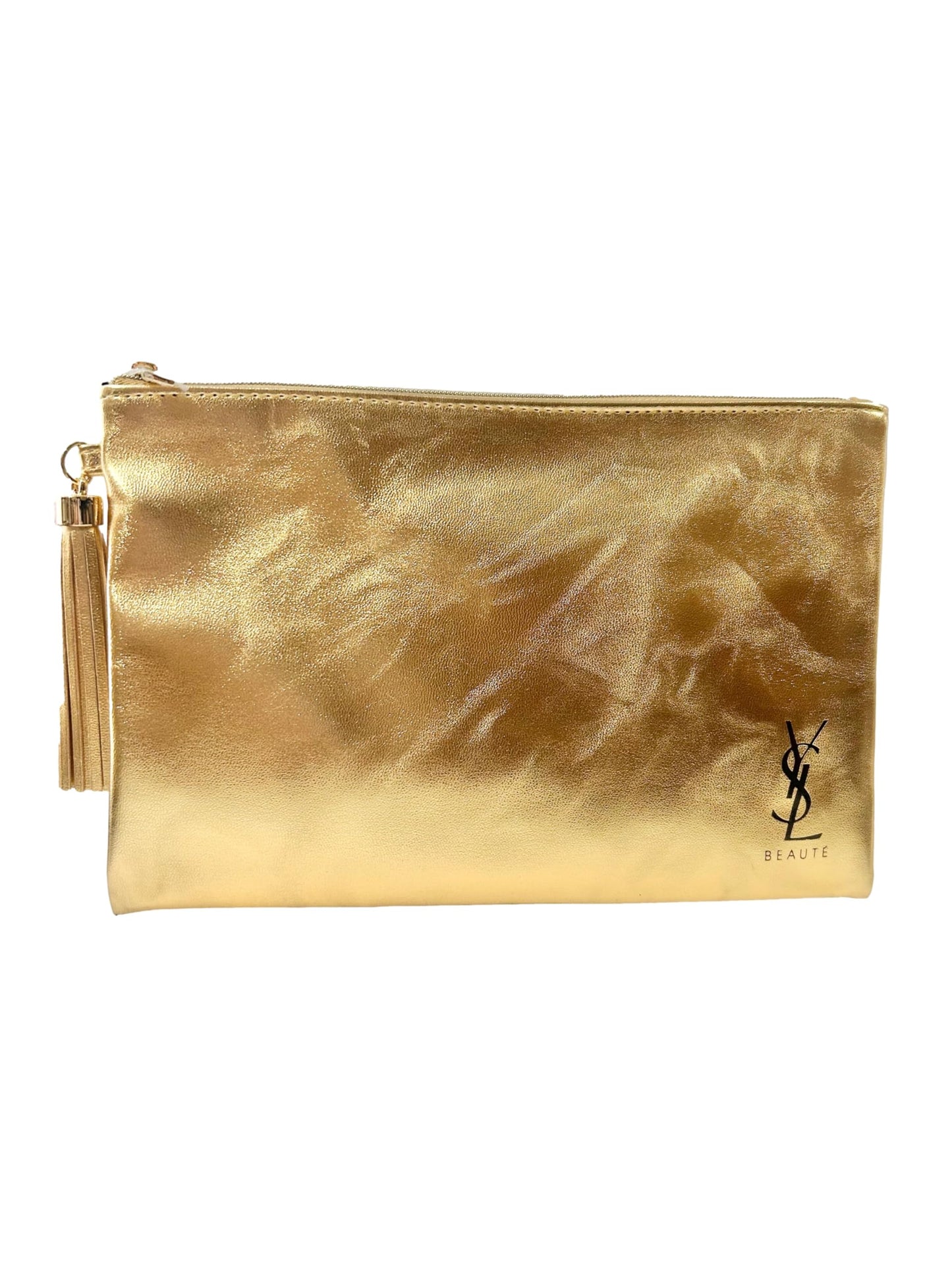 Yves Saint Laurent YSL Cosmetic GOLD FLAT Pouch Makeup Bag YSL Fragrance Bag (9.25L X 6H X 0.25W)- MINI/SMALL - (9393)