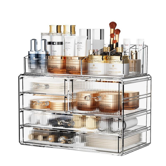 ZHIAI Stackable Storage Drawers, Acrylic Bathroom Counter Organizer Clear Makeup Organizers for Vanity, Kitchen Cabinets, Bathroom, Undersink, Home Organization and Storage (2Top 3 Drawers,)