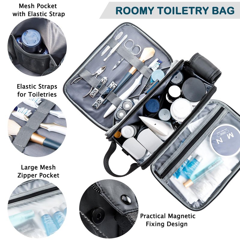 BAGSPRITE Large Toiletry Bag for Men, Women Travel Bag with Hanging Hook, Water-resistant Makeup Cosmetic Bag Shaving Kit Organizer, Bathroom Bag for Traveling
