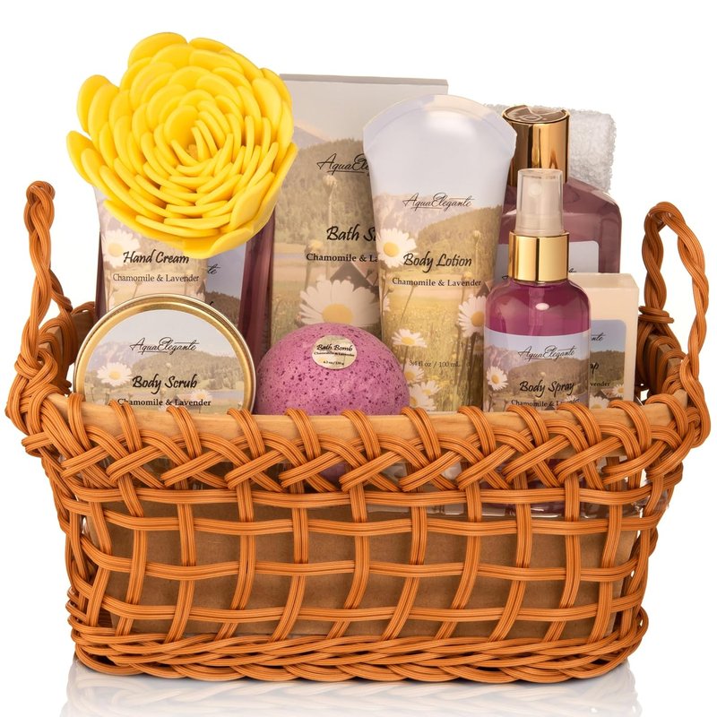Aqua Elegante Spa Basket - Deluxe Women's Bath Set with Bubble Bath, Lotion & Bath Bombs | Lavender & Chamomile