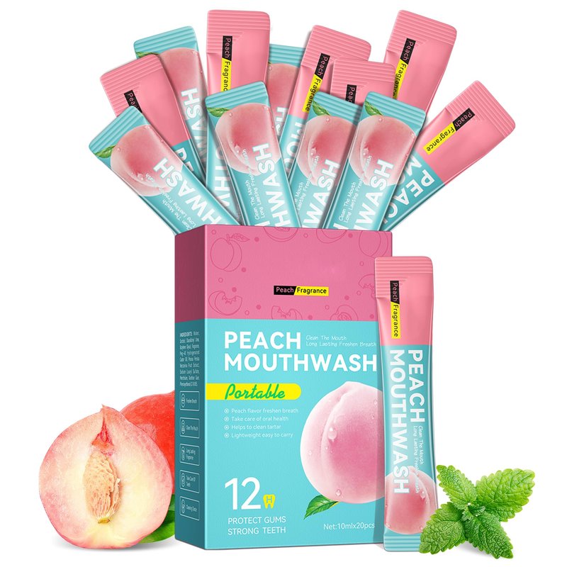 Liillya Mouthwash Travel Size Packets, Individual Portable Mouthwash Alcohol Free, Peach Mint Flavor, Mouth Wash for Adults, Fresh Breath, Oral Care, Teeth & Gum Health, TSA Compliant, 20 Packs