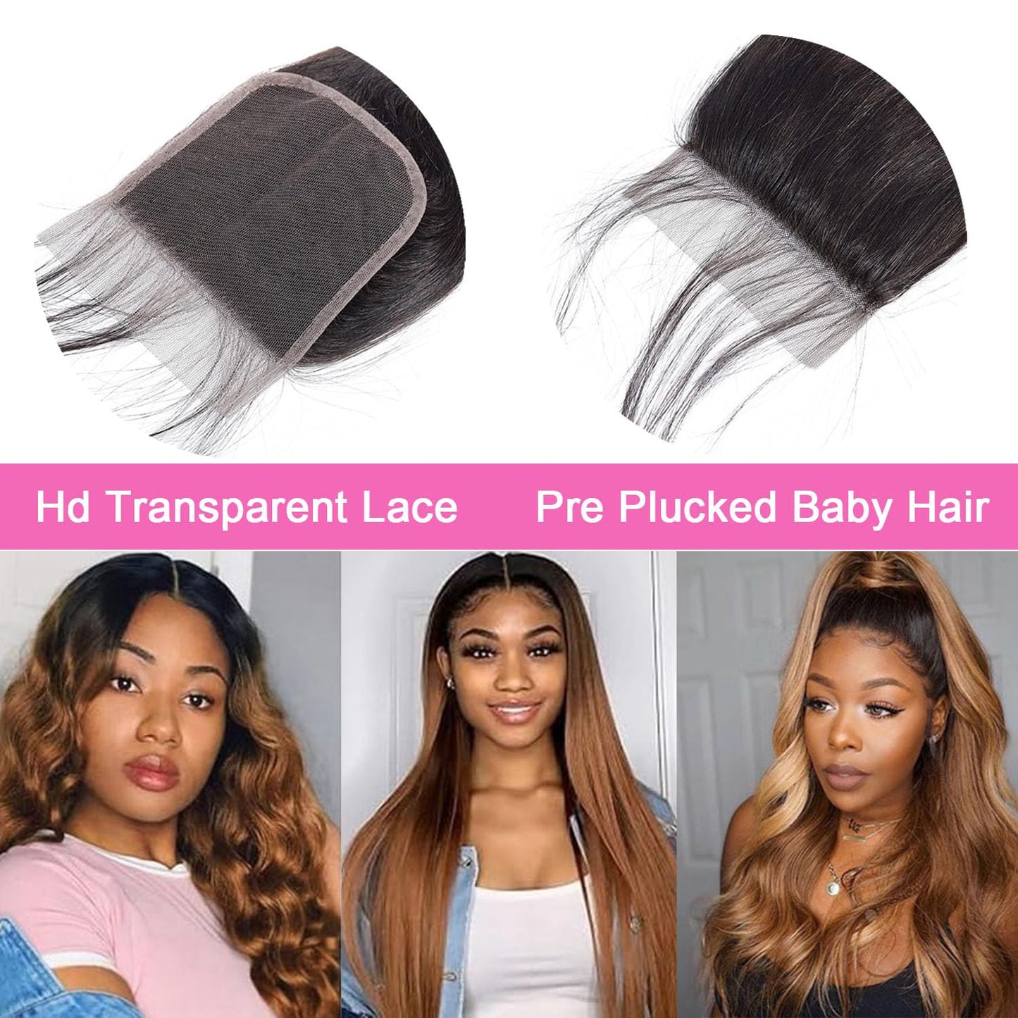 1B/30 Lace Closure 4x4 Hd Transparent Lace Ombre Closure Body Wave With Pre Plucked Baby Hair High Density Brazilian Virgin Hair For Woman (20 Inch)