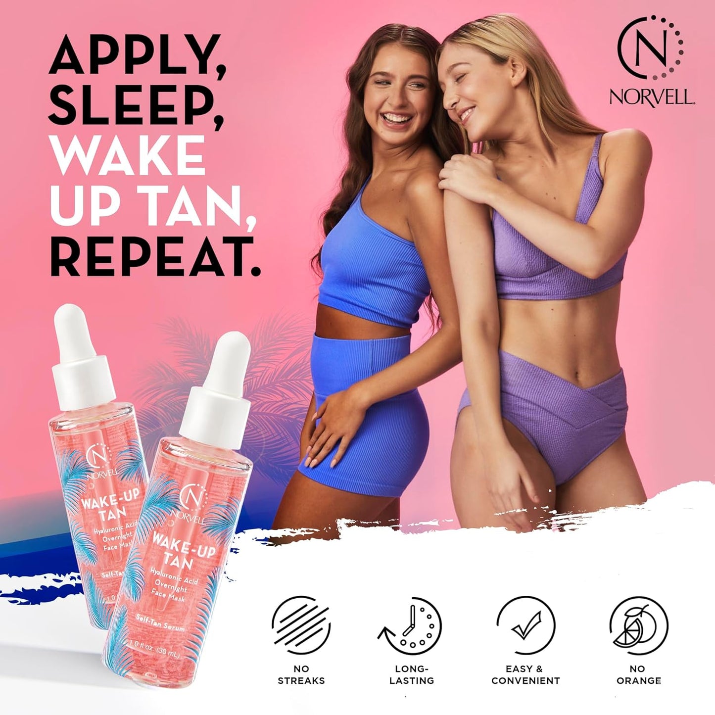 Norvell Wake-Up Tan Clear Self-Tan Face Serum - Hydrating Overnight Tanning Serum, 1 oz
