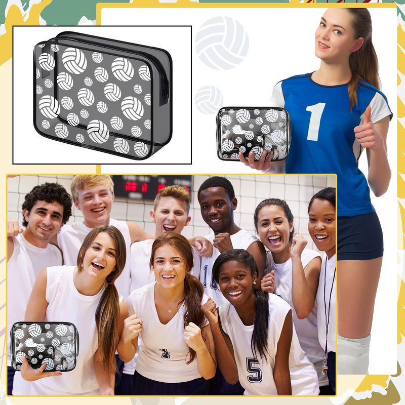 Kacctyen 20 Pcs Volleyball Team Gifts for Girls Women Cosmetics Bag PVC Transparent Black Waterproof Makeup Bag Volleyball Theme Party Favor 8 x 6 x 2.4'' Travel Pouch Portable Toiletry Storage