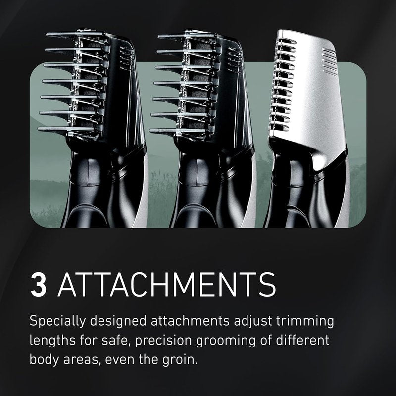 Panasonic Electric Body Trimmer for Men - Cordless Washable Groomer with 3 Attachments | Black ER-GK60-S