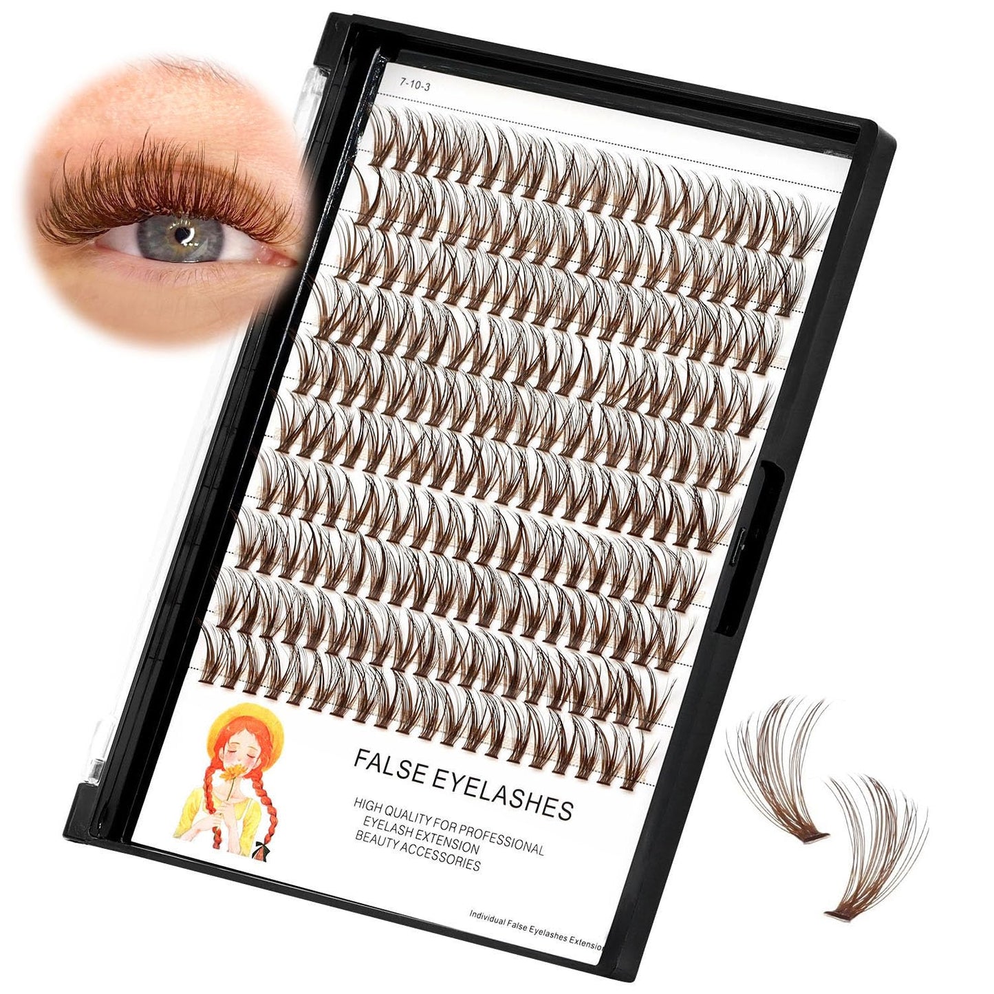 Dedila Grafting 20Roots Brown Color Makeup Cluster Eyelashes Thickness 0.07mm D Curl Individula False Eyelashes Dramatic 3D Volume Eye Lashes Extensions 10-20mm to Choose (13mm)