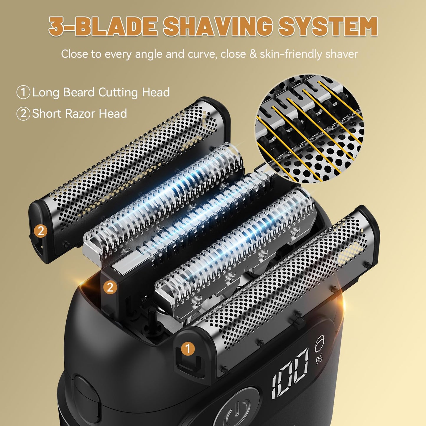 Electric Foil Shavers for Men, Upgraded Mini Electric Razor with 3 Floating Blades, LED Display, USB-C Fast Rechargeable, Portable Electric Shavers for Beard/Face (Black)