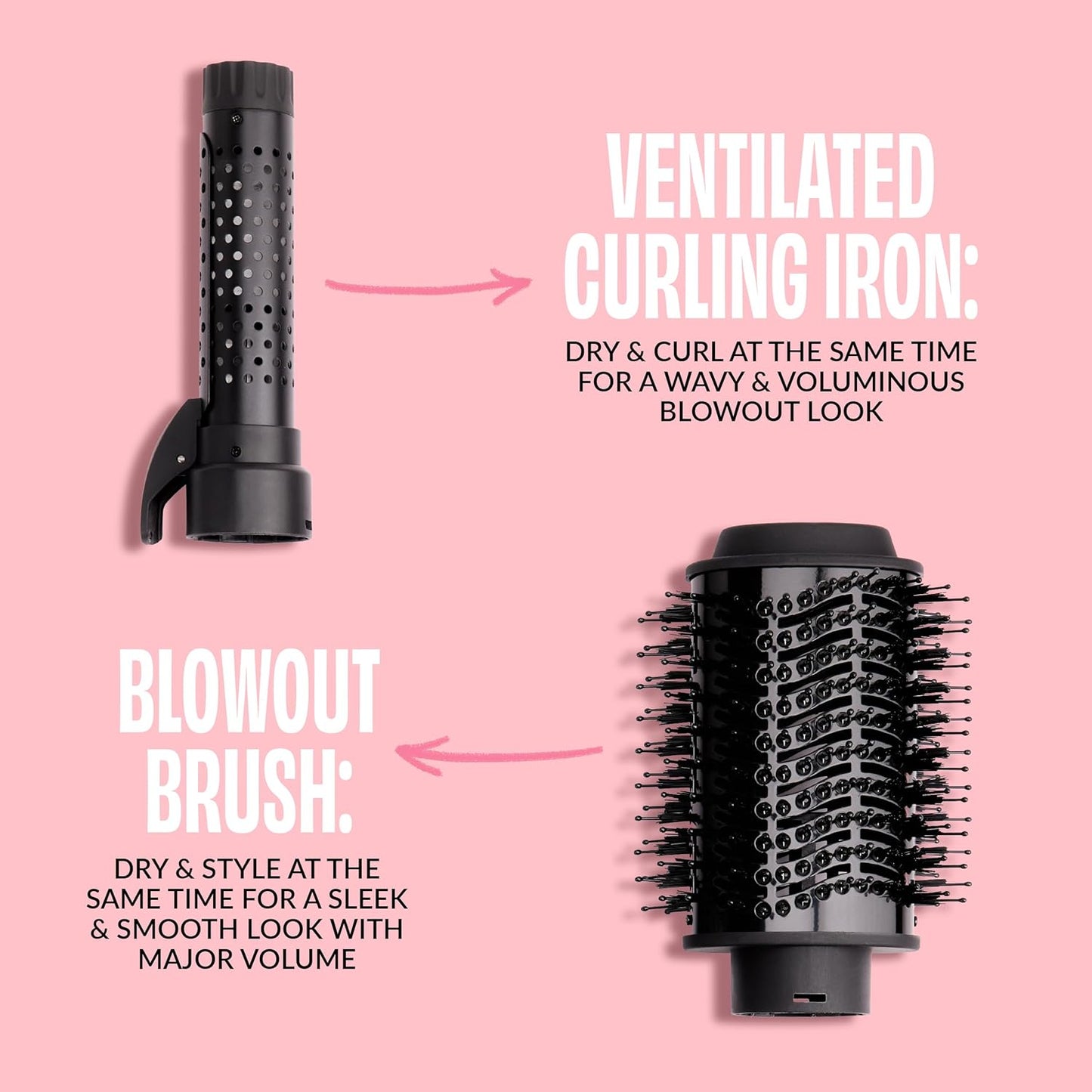 Foxybae 4-in-1 Blow-Dryer Brush Set - Curling Barrel & Diffuser for Frizz-Free Hair | Black Rose-Gold
