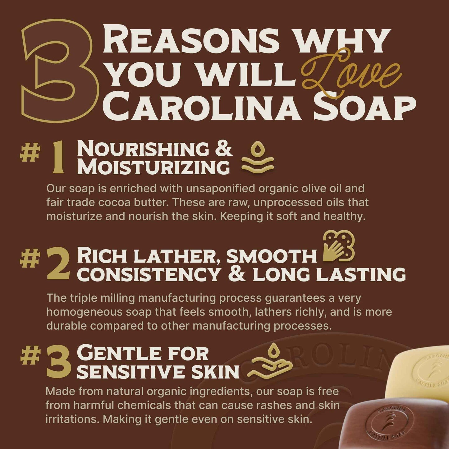 Carolina Castile Soap Vegan Castile Bar Soap – Variety Pack of Natural Soap for Men, Women, and Kids – Gentle, Hydrating Castile Bars with Organic Cocoa Butter and Olive Oil, 5 Oz. Each
