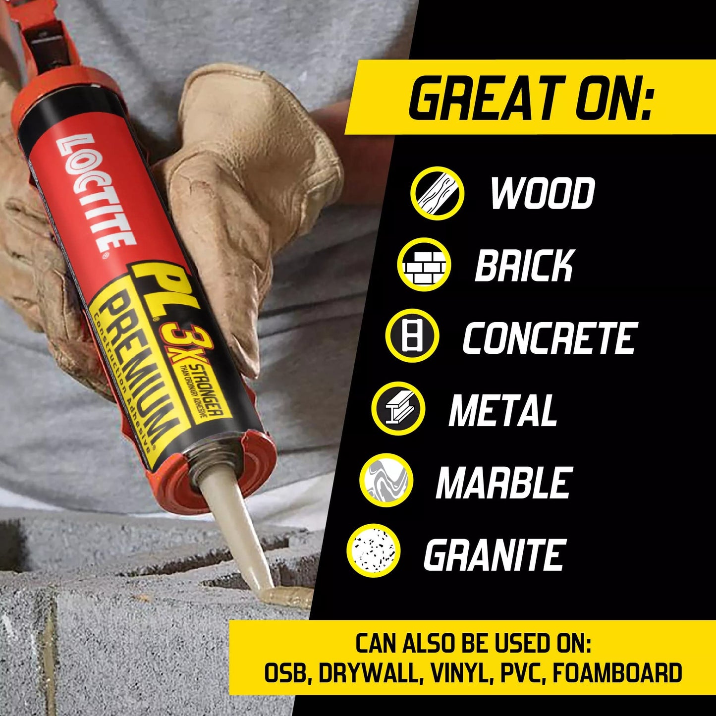 Loctite PL Premium Polyurethane Construction Adhesive, 10 fl oz Cartridge, 1 Pack - Versatile Construction Glue for Wood, Concrete, Stone, Metal & More