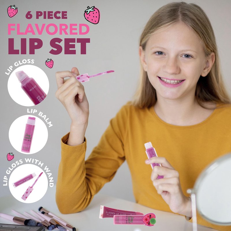 EXPRESSIONS 6pc Strawberry Flavored Lip Gloss & Lip Balm Set – Non-Toxic & Safe for Sensitive Skin | Hydrating & Shiny Lip Kit for Kids & Girls | Birthday Gift – Sweet