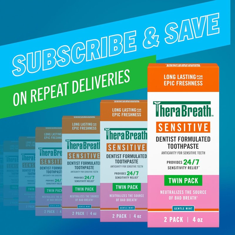 TheraBreath Sensitive Toothpaste - 24/7 Sensitivity Relief with Fluoride | Gentle Mint, 4 Oz, 2-Pack