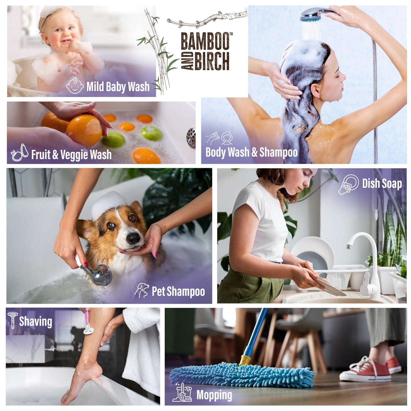 BAMBOO AND BIRCH Pure Castile Soap Liquid, Certified Palm Oil Free Natural Soap, Lavender, 1 Gallon