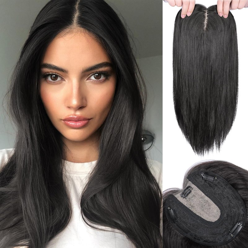MEDO Hair Toppers for Women with Thinning Hair, 14 Inch Straight Short Black Wig Toppers for women