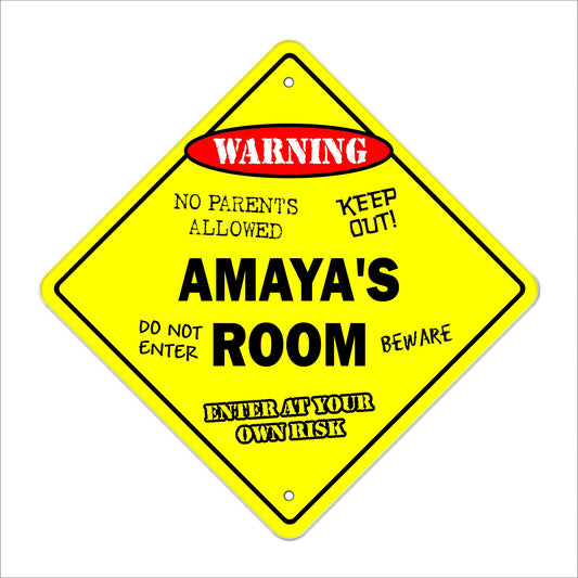 Amaya's Room Sign Crossing Zone Xing | Indoor/Outdoor | 12" Tall Kids Bedroom Decor Door Children's Name boy Girl