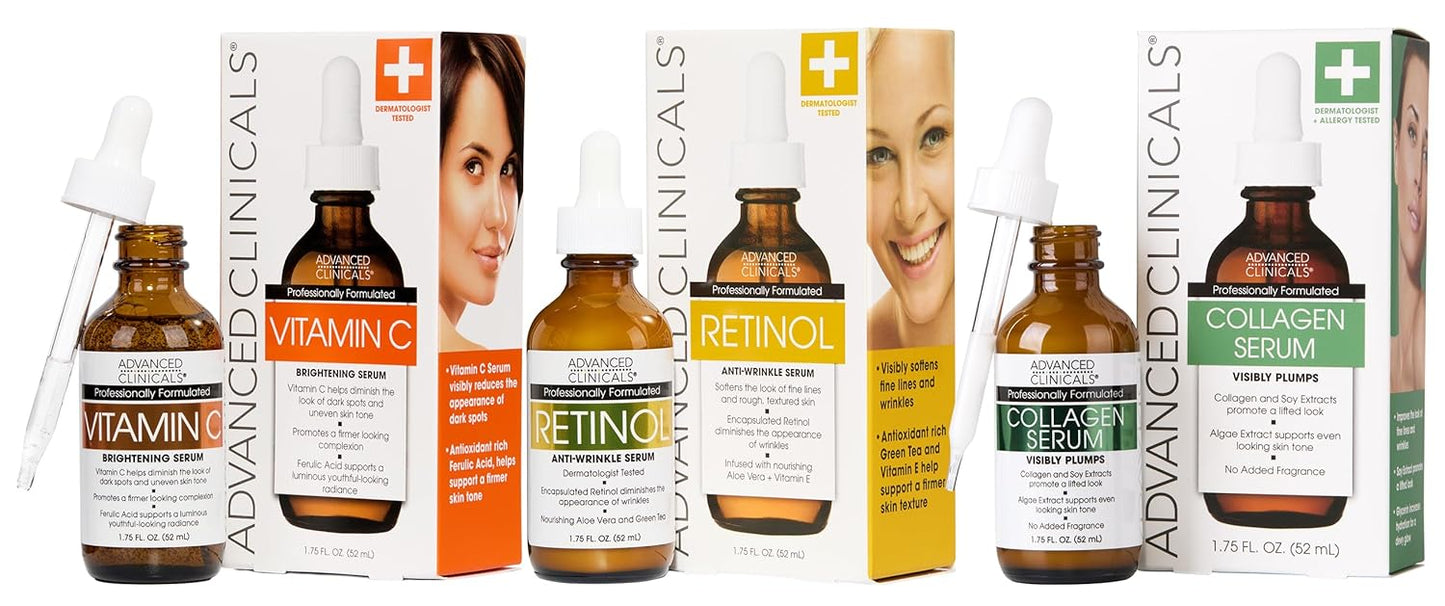 Retinol Serum for Face - Firming Collagen & Vitamin C Skincare Set | 1.75 Fl Oz, 3 Pieces