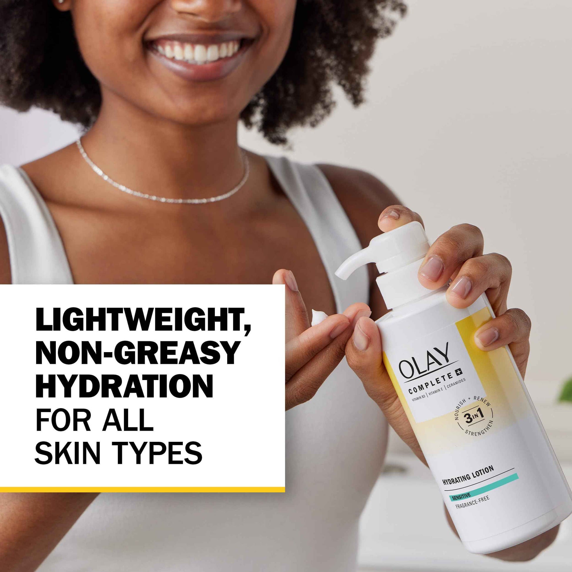 Olay Complete+ Hydrating Lotion Fragrance-Free, 10.1 FL OZ, 3-in-1 Nourishing Face Moisturizer for All Skin Types with Vitamin B3, Vitamin E, and Ceramides
