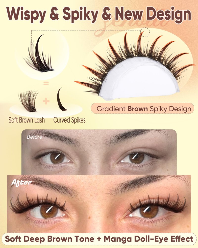 Brown Lash Clusters Manga Eyelash Clusters Dark Brown Wispy Cluster Eyelash Extensions Short 10-14mm Fairy Individual Lashes Natural Anime Lashes Extensions 160PCS by zenotti