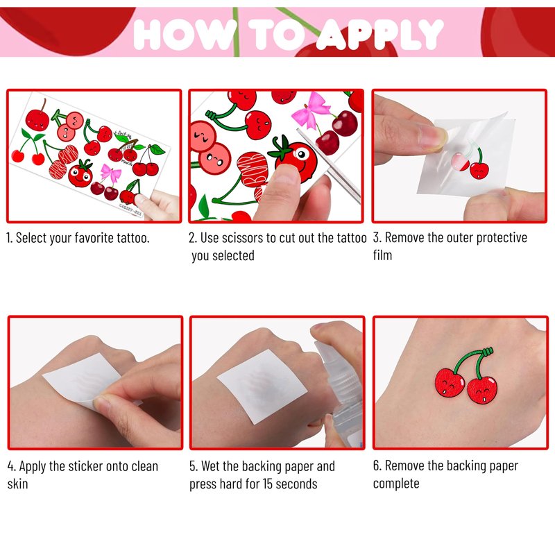Generic 96 PCS Cute Cherry Tattoos Stickers Themed Fruit Birthday Party Decorations Supplies Favors Cherries Decor Cherry Print Gifts for Girls Boys School Classroom Prizes Rewards, Red