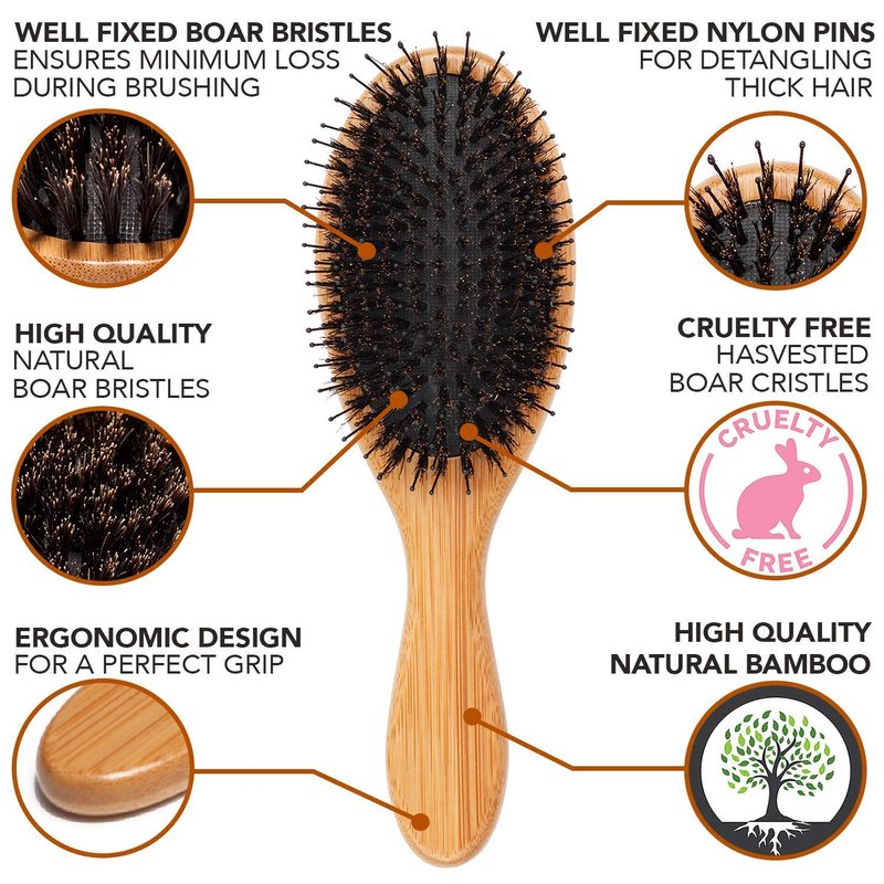 Add Volume Hair Set - Detangling Boar Bristle Brush for All Hair Types | 2-Inch Round Blow Drying Brush