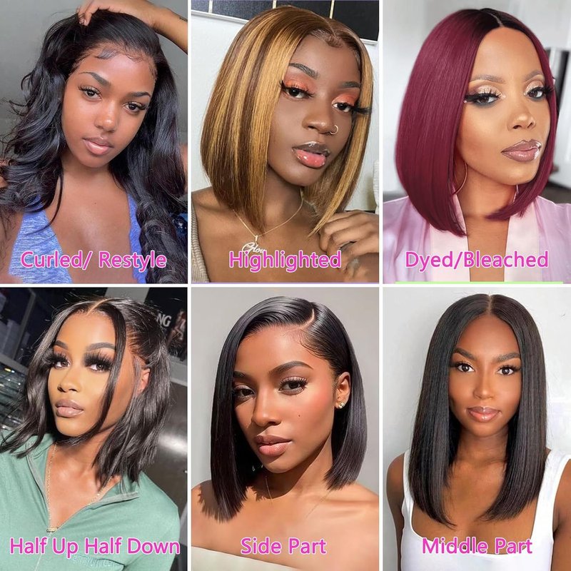 OPNGF Short Bob Wig Human Hair Glueless 13x4 Frontal Lace Wigs For Black Women 12 Inch Straight HD Bob Lace Front Wigs Human Hair Closure Short Bob Wig Pre Plucked Black Wig 180% Density
