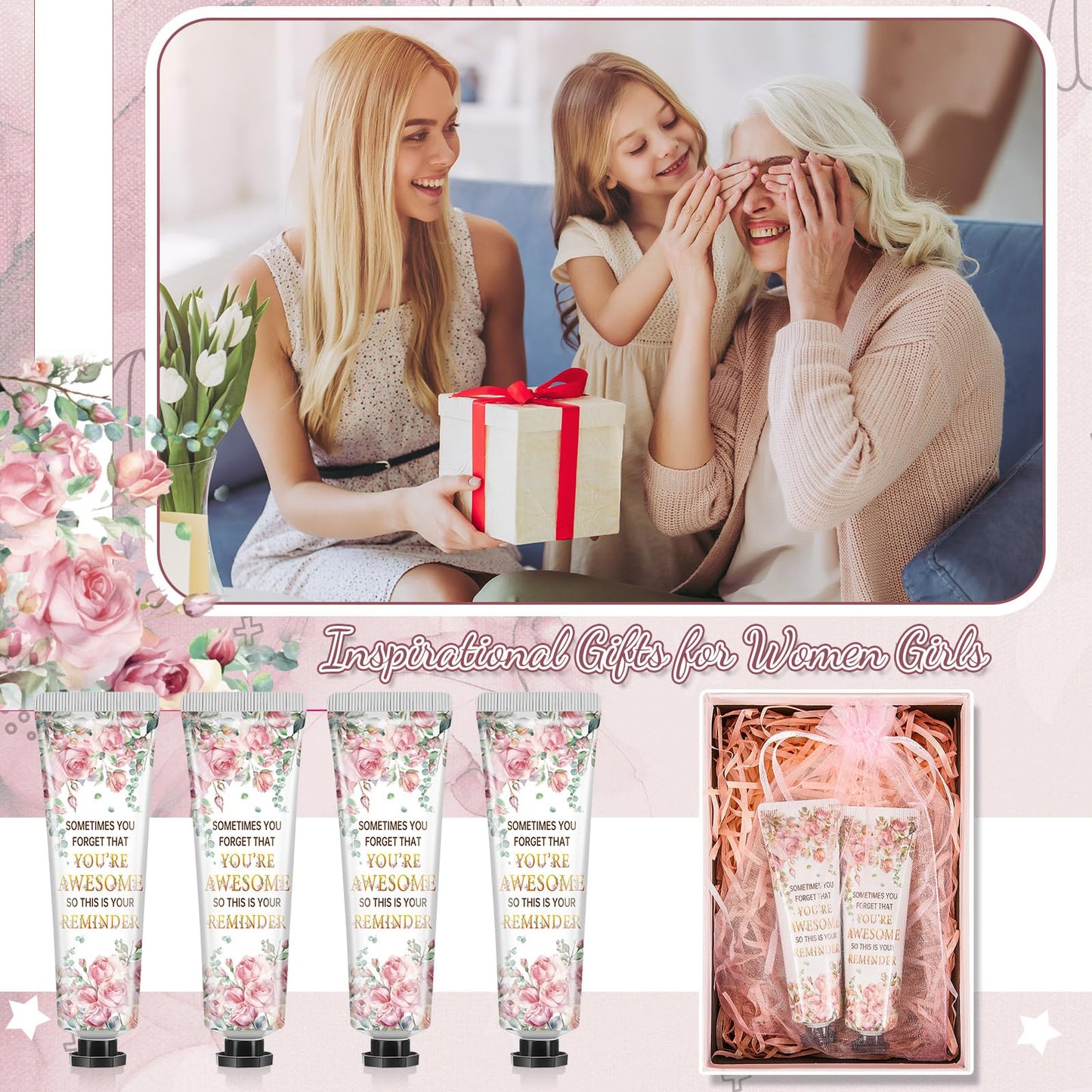 Swiffen 48 Sets Inspirational Hand Cream Gifts for Women Bulk, Teacher Appreciation New Job Gift Bridal Wedding Favors for Lady Friend Coworker, Travel Size Lotion for Women Birthday with Organza Bags