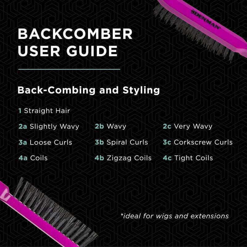 Denman (Purple) Backcomber for Teasing, Smoothing & Up Do - Three Rows of Stiff Bristle - Use on Wigs and Hair Extensions, D91