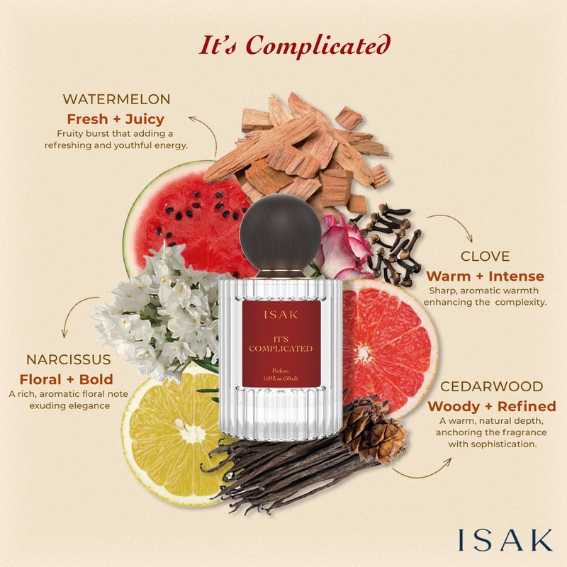 ISAK It's Complicated Perfume For Men, Women | Eau de Parfum Long Lasting Luxury Fragrance | Premium Unisex Perfume 50ml | Scent For All Occasions | Notes of Vanilla, Lemon, Grapefruit