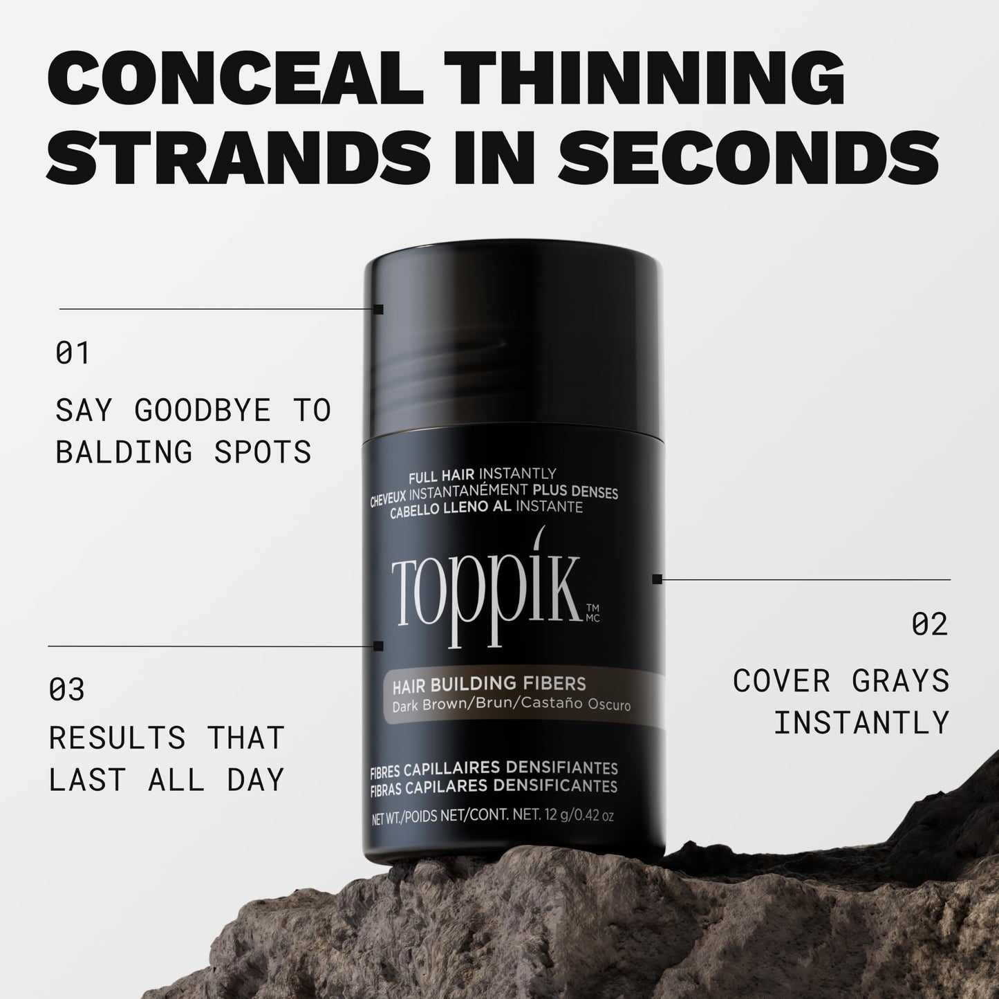 Toppik Hair Building Fibers, White, 27.5g, Fill In Fine or Thinning Hair, Instantly Thicker, Fuller Looking, 9 Shades for Men & Women, Keratin Protein Formula