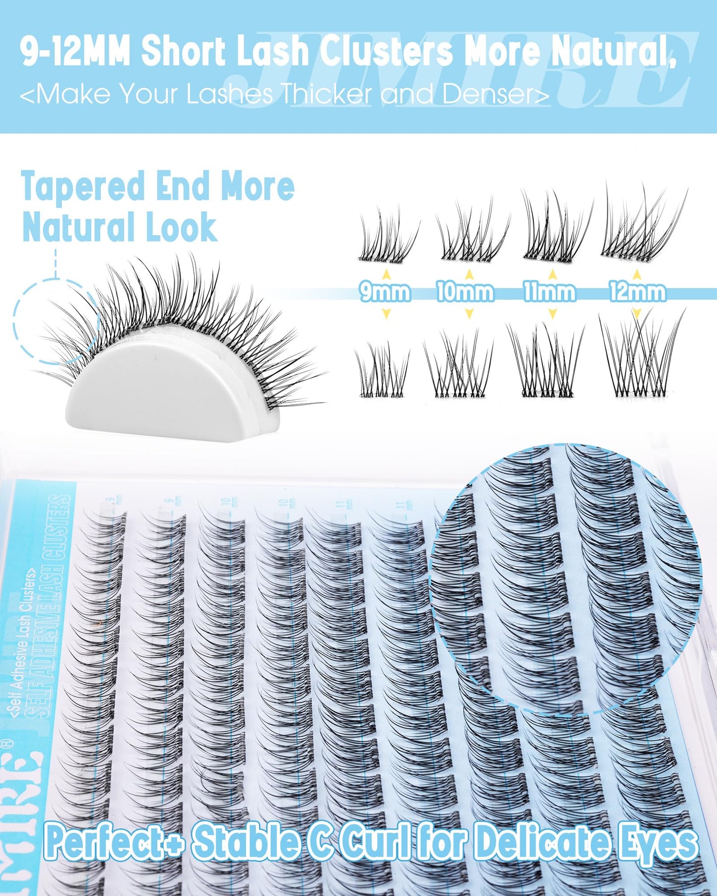 JIMIRE Natural Self Adhesive Eyelashes Wispy Pre Glued Lash Clusters No Glue Needed Press on Lashes Reusable Self Adhesive Lash Clusters Easy to Apply 9-12MM 108Pcs Pack