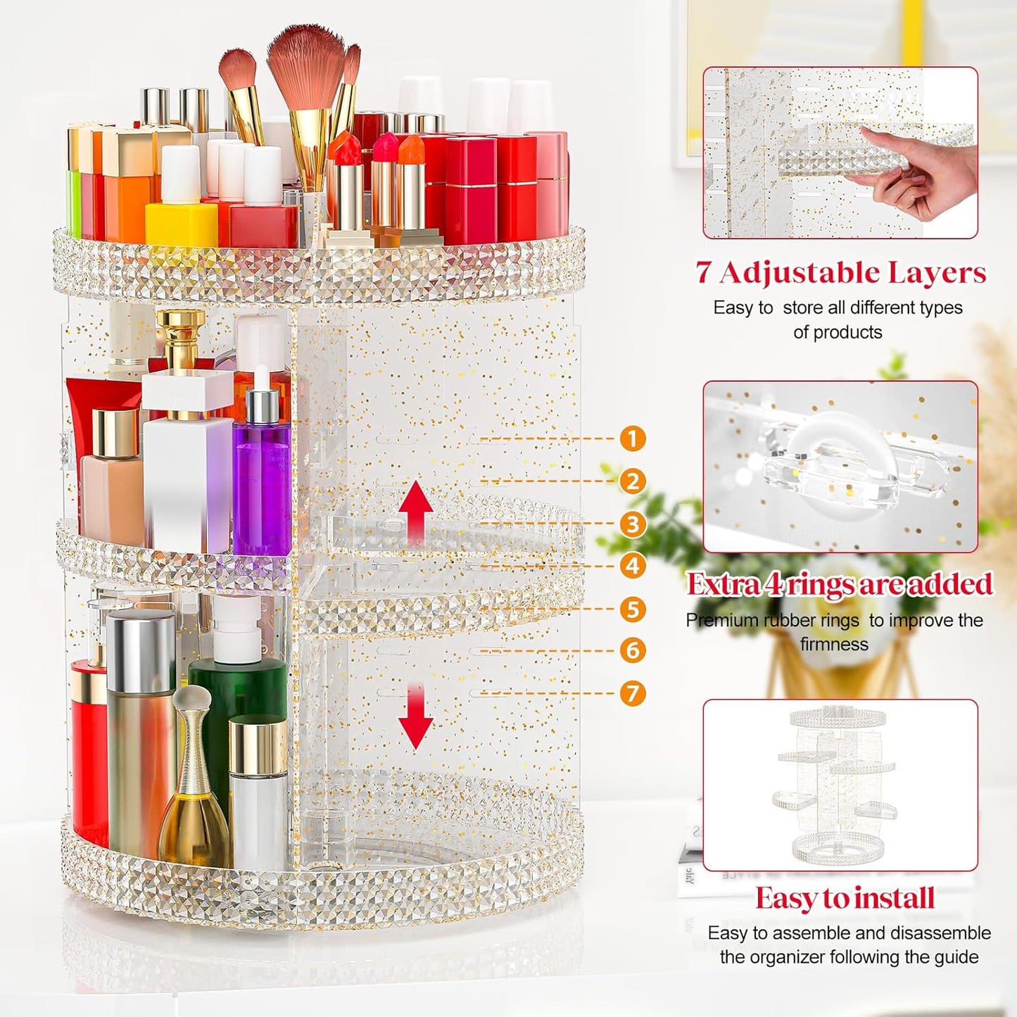 Awenia Makeup Organizer - 360-Degree Rotating Adjustable Storage | 7 Layers Large Capacity for All Cosmetics