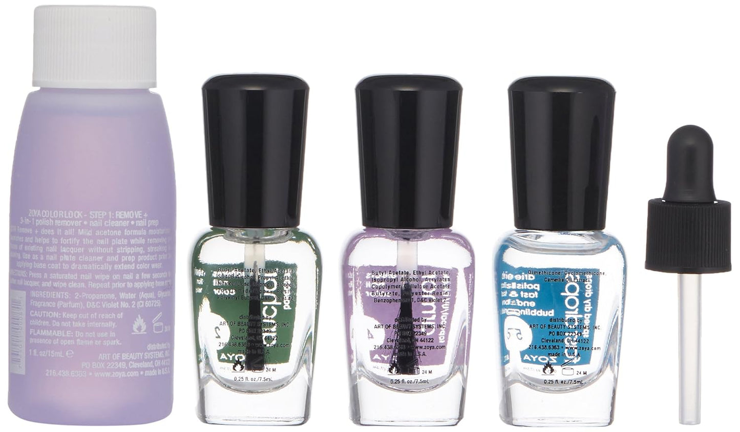 Zoya Mini Color Lock System Manicure Kit - Clear 4-Piece Set for Long-Lasting Nails