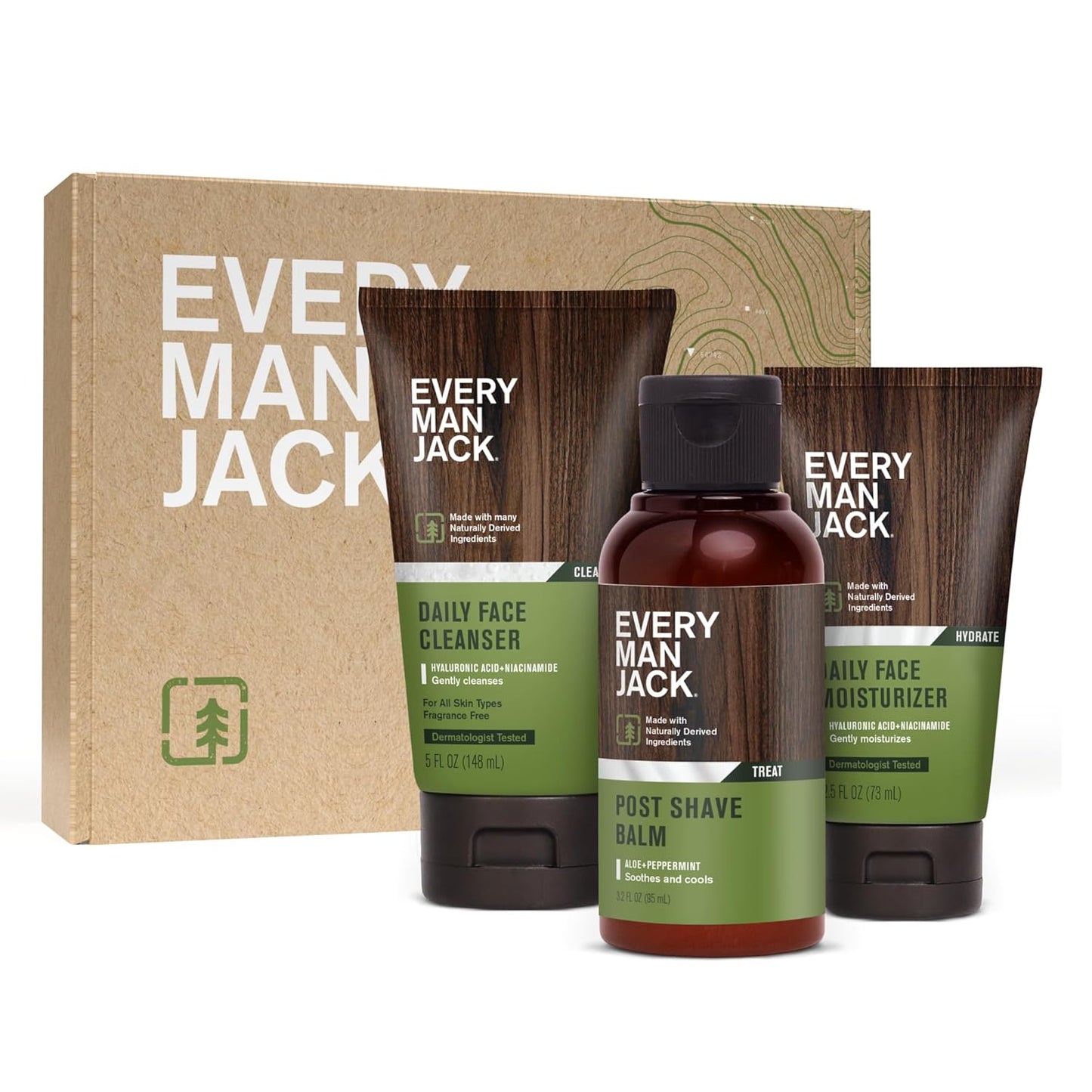 Every Man Jack Daily Post Shave Gift Set - Fragrance-Free Skincare Routine with Face Wash, Lotion & Balm | 3 Full-Size Essentials