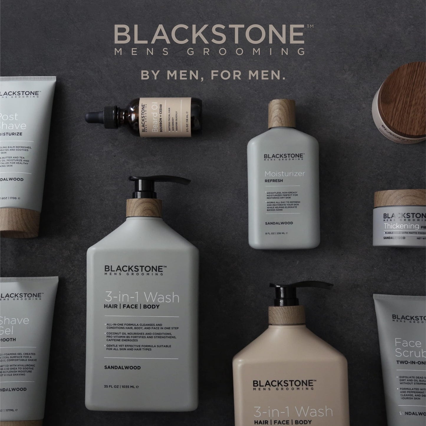 Blackstone Men's Grooming Refresh Facial Moisturizer with Vitamin E, Peppermint & Hyaluronic Acid - Lightweight & Non-Greasy | Restores Dry Skin, Paraben Free - Sandalwood (8 oz, 2 Pack)