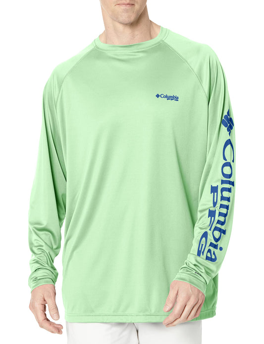 Columbia Men's Terminal Tackle Long Sleeve Fishing Shirt, Key West/Vivid Blue Logo, Small