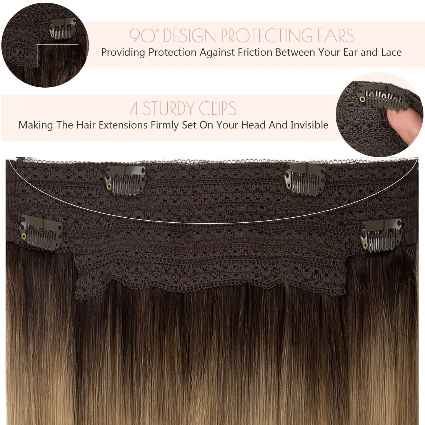 Loxxy Wire Hair Extensions Real Human Hair Silky Human Hair Extensions 18 Inch 95G Invisible Removable Fishing Line Clip in Extensions Human Hair Ombre Color Darkest Brown Fading to Chestnut Brown
