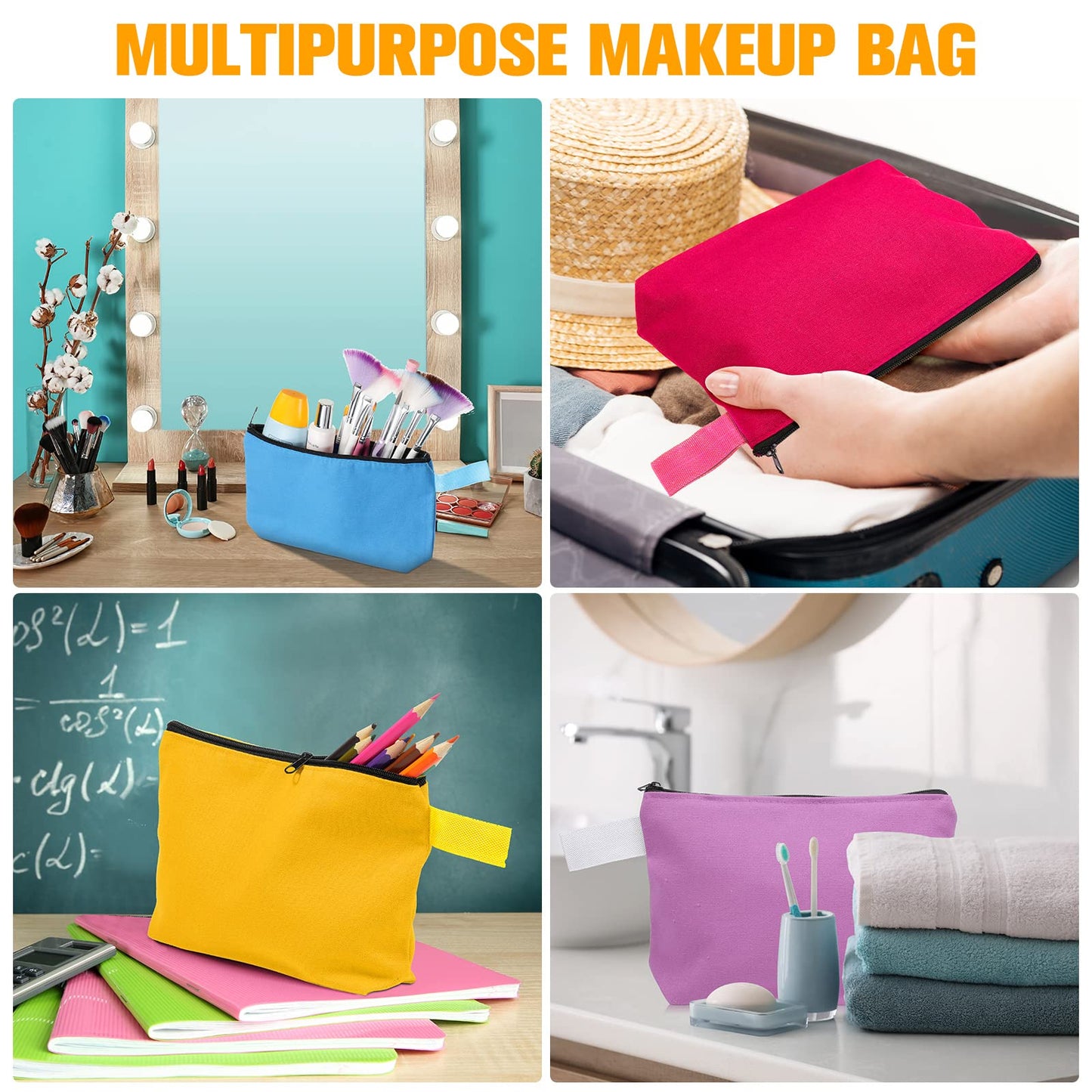 Frienda 40 Pack Canvas Makeup Bags Bulk Cosmetic Bags with Bottom Travel Canvas Zipper Pouch Multi Purpose Blank for Women Purse Toiletry Pencil DIY Craft, 10 Colors(7.4 x 5.1 x 1.7 Inch)