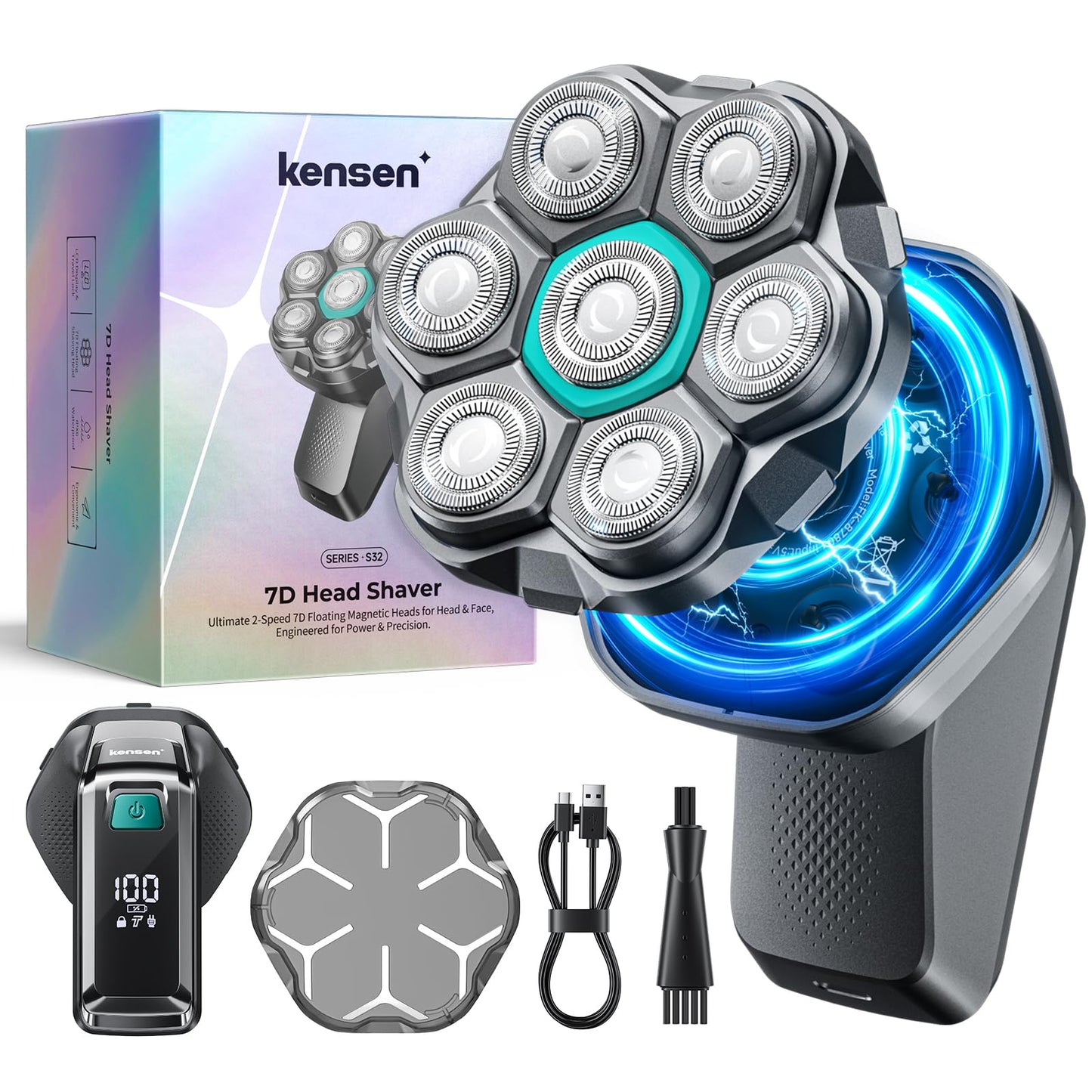 7D Head Shavers for Bald Men - kensen Dual Speed Electric Head Hair Shaver, Long Battery Life Electric Razor IPX6 Waterproof Wet/Dry Shaving LED Display Rechargeable Bald Head Shavers for Men