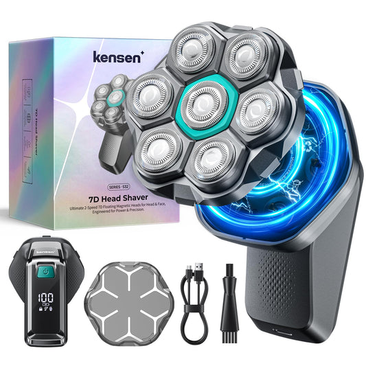 7D Head Shavers for Bald Men - kensen Dual Speed Electric Head Hair Shaver, Long Battery Life Electric Razor IPX6 Waterproof Wet/Dry Shaving LED Display Rechargeable Bald Head Shavers for Men