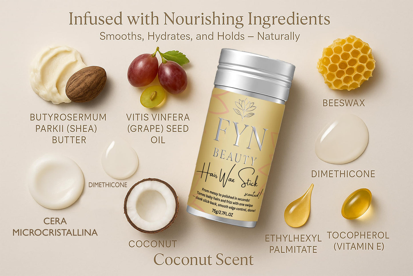FYN Beauty Hair Wax Stick - Slick Back Hair Products - Edge Control - Hair Accessories for Women & Kids - Fly Away Stick for Hair - Bun Maker & Braiding Gel - Dance Recital Gifts for Girls- 2.7 Fl Oz