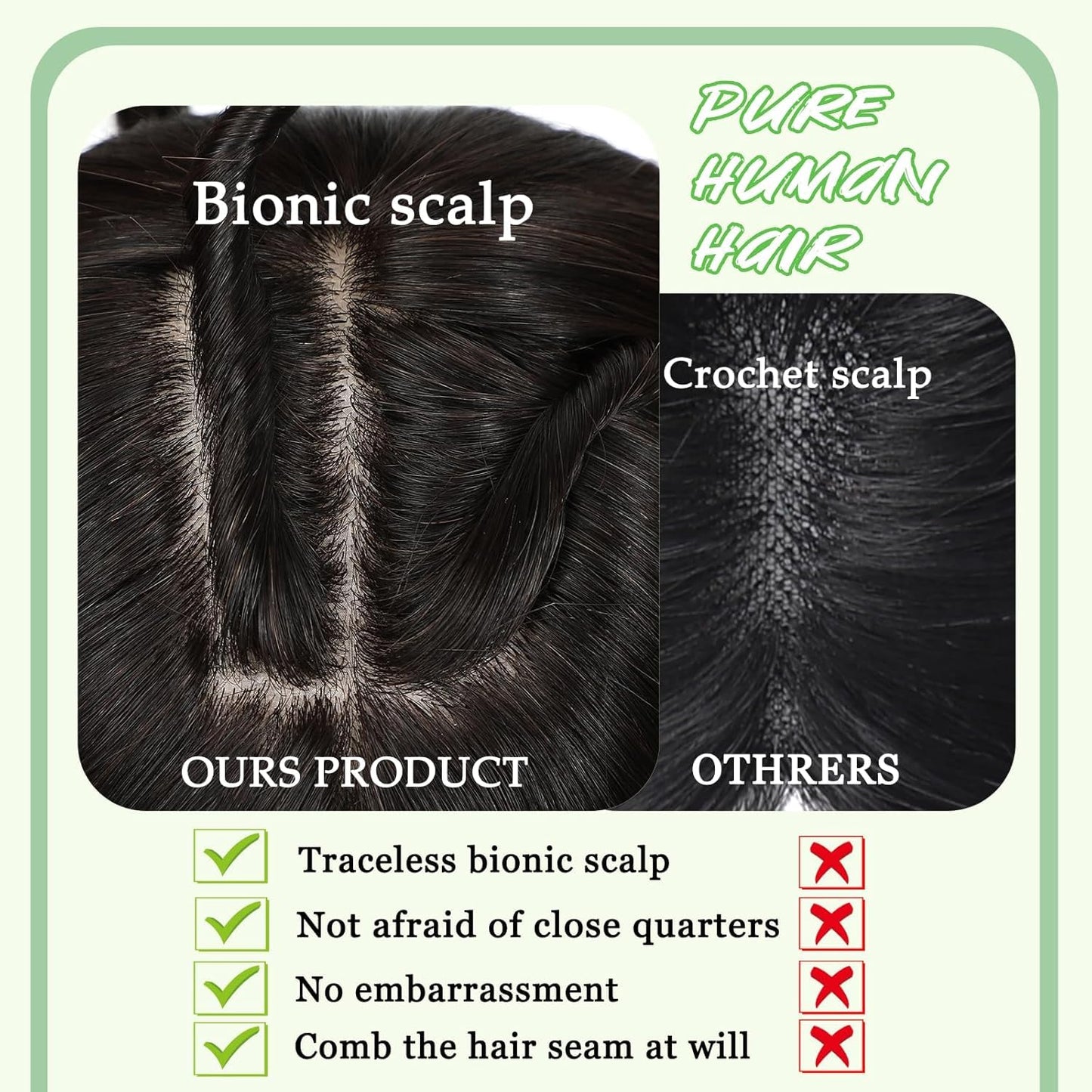 OLLAVO Hair Toppers for Women Real Human Hair, 360°3D Bangs Clip Human Toppers for Women with Thinning hair Realistic Scalp Line (Black, 3D Wispy Bangs(11 * 7))