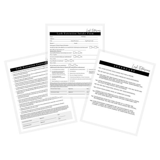 Lash Extension Consent, Intake, Aftercare Forms | 75 Pack | 8.5x11" Paper Size | Eyelash Extension Supplies